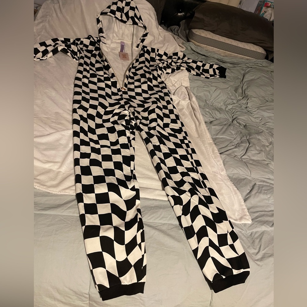 Savage X Fenty Black and White Checkered Pajama Onesie
